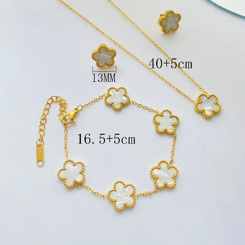 3pc Goldtone Stainless Steel Flower Jewelry Set