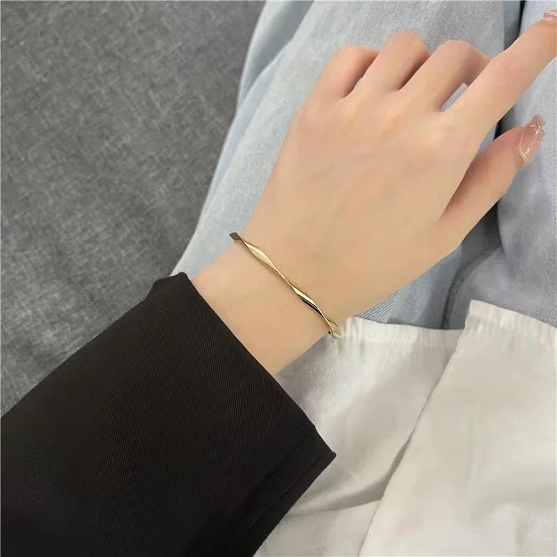 Irregular Twist Open Cuff Bangle Bracelet